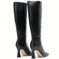 Women's Stiletto Heel Knee-High Boots Square Toe Side Zipper Fashionable Versatile  Black Boots For Dating And Party