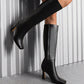 Women's Stiletto Heel Knee-High Boots Square Toe Side Zipper Fashionable Versatile  Black Boots For Dating And Party