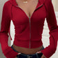 EZwear Women Plain Color Front Zip Long Sleeve Pocket Minimalist Hooded Casual Jacket