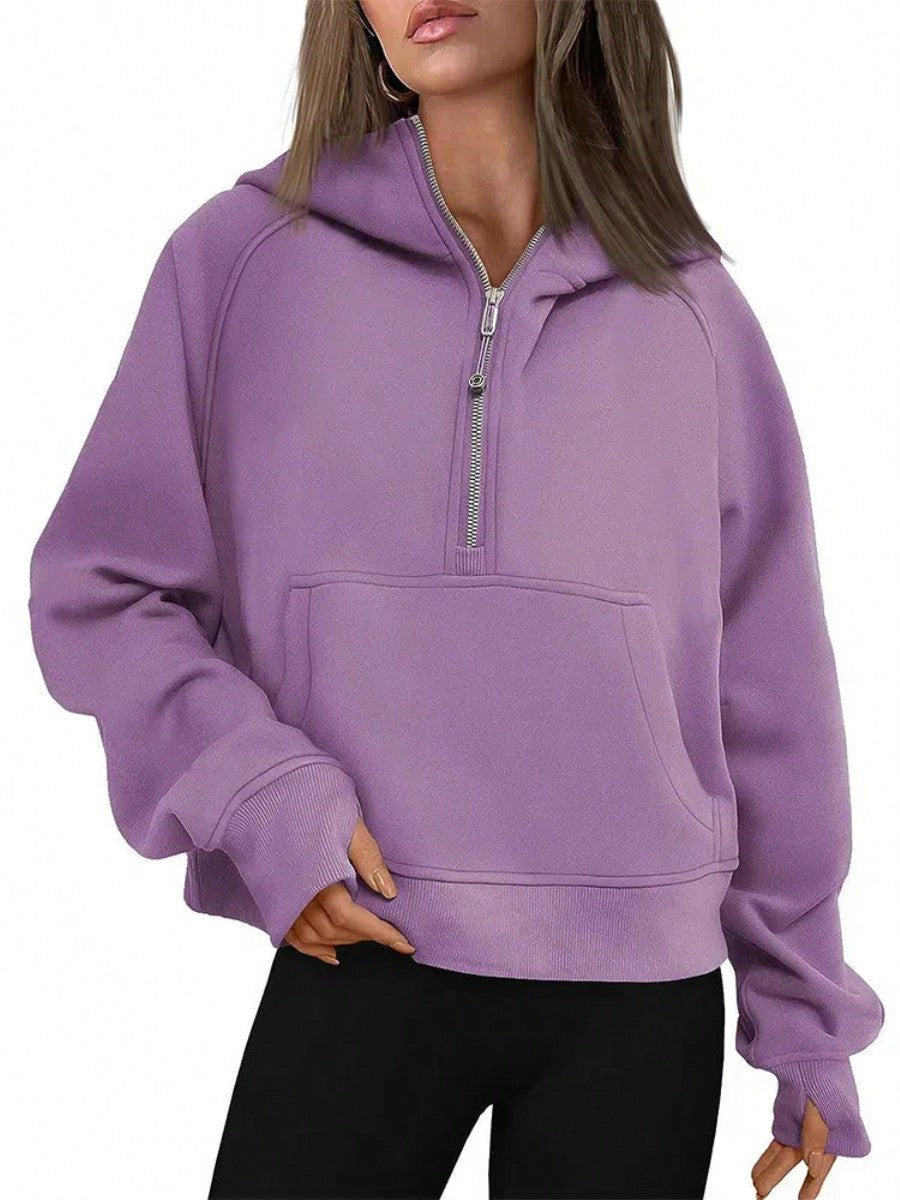 Half Zip Sweater Cropped Hoodie Fleece Jacket Women's 1/4 Zip Top Pullover Autumn Clothing 2024 Winter Clothing