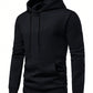 Manfinity Homme Men Casual Solid Drawstring Hooded Sweatshirt Black Long Sleeve Casual Workout Hoodie, For Friends, Husband, Boyfriend Gifts