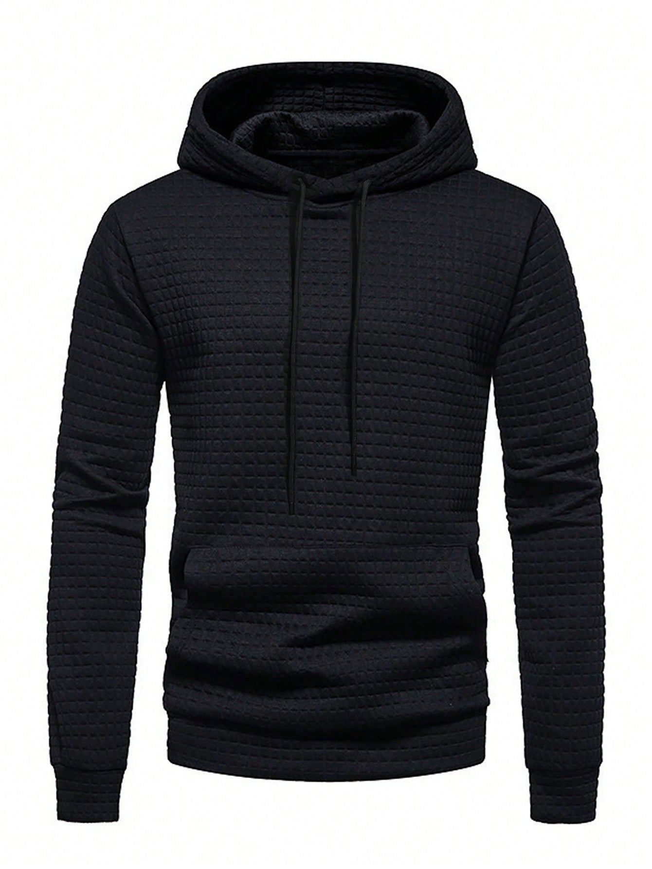 Manfinity Homme Men Casual Solid Drawstring Hooded Sweatshirt Black Long Sleeve Casual Workout Hoodie, For Friends, Husband, Boyfriend Gifts