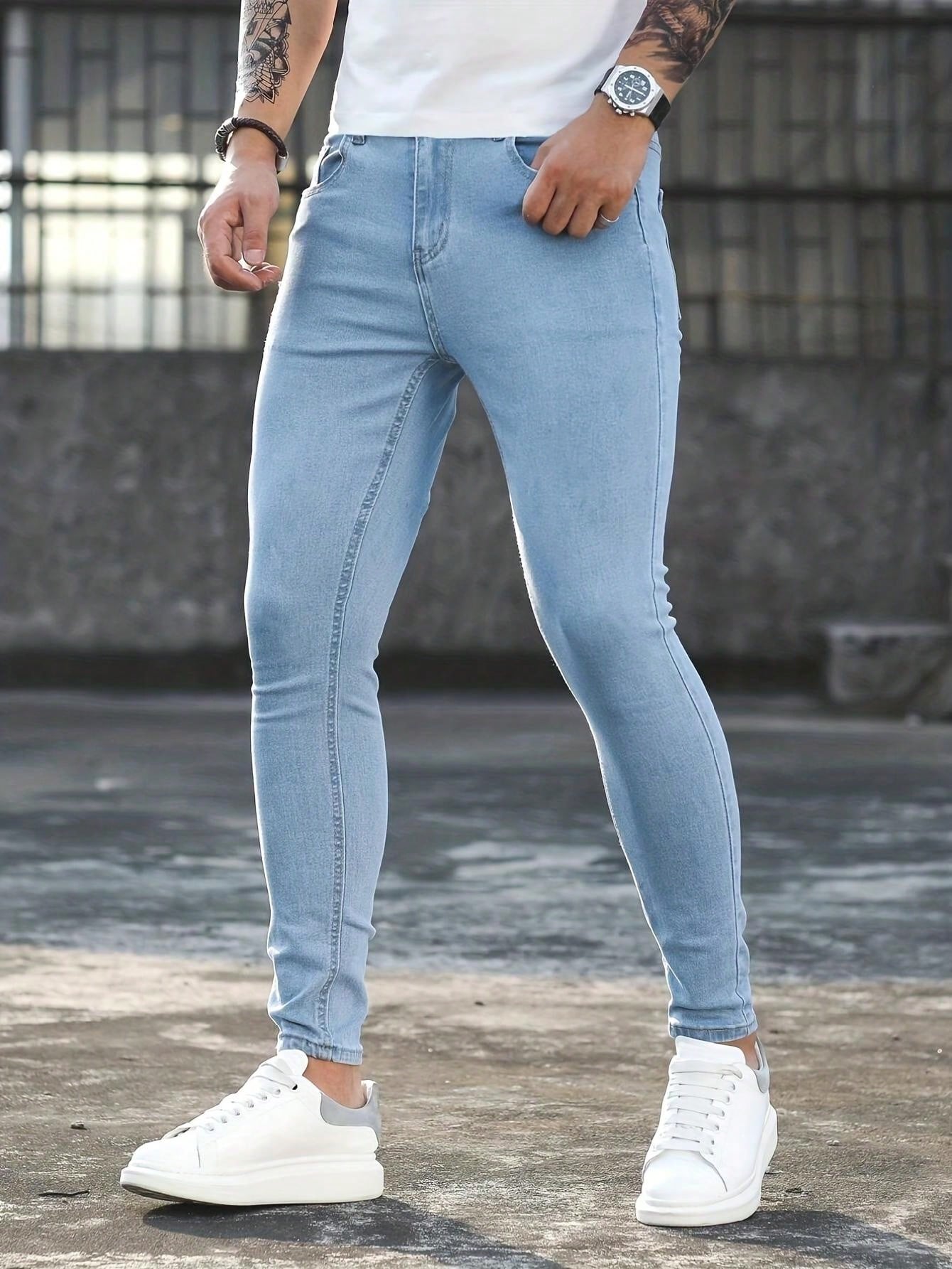 Men's Solid Color Stretch Slim Fit Jeans Fashionable And Versatile