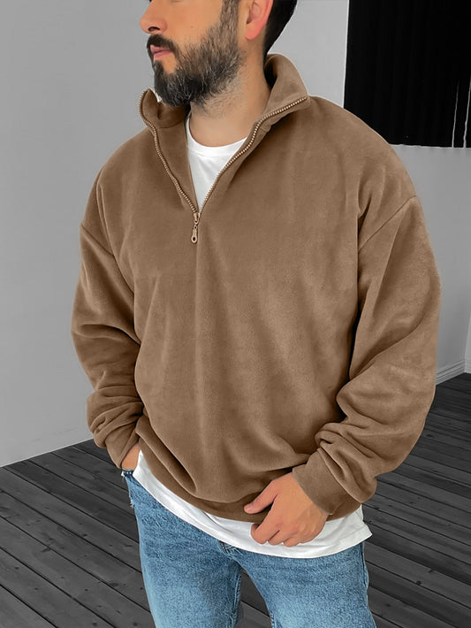 Men's Casual Stand Collar Half Zip Pullover Sweatshirt