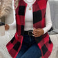 LUNE Buffalo Plaid Print Open Front Teddy Vest Coat