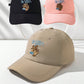 1pc Retro Cute Embroidered Bear Corduroy Color Block Baseball Cap, Unisex Winter Hat