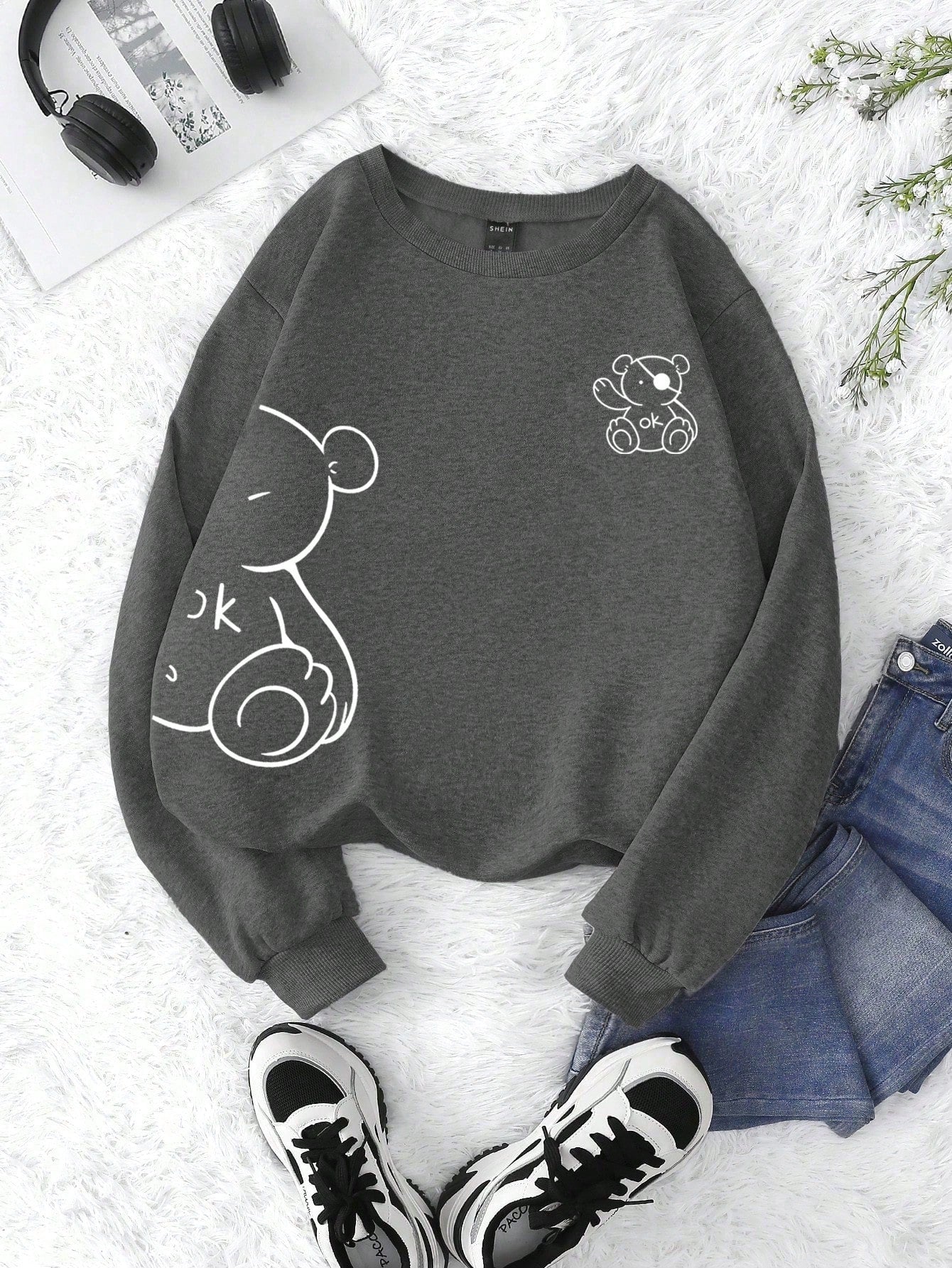 INAWLY Cartoon Graphic Thermal Lined Sweatshirt,Long Sleeve Tops