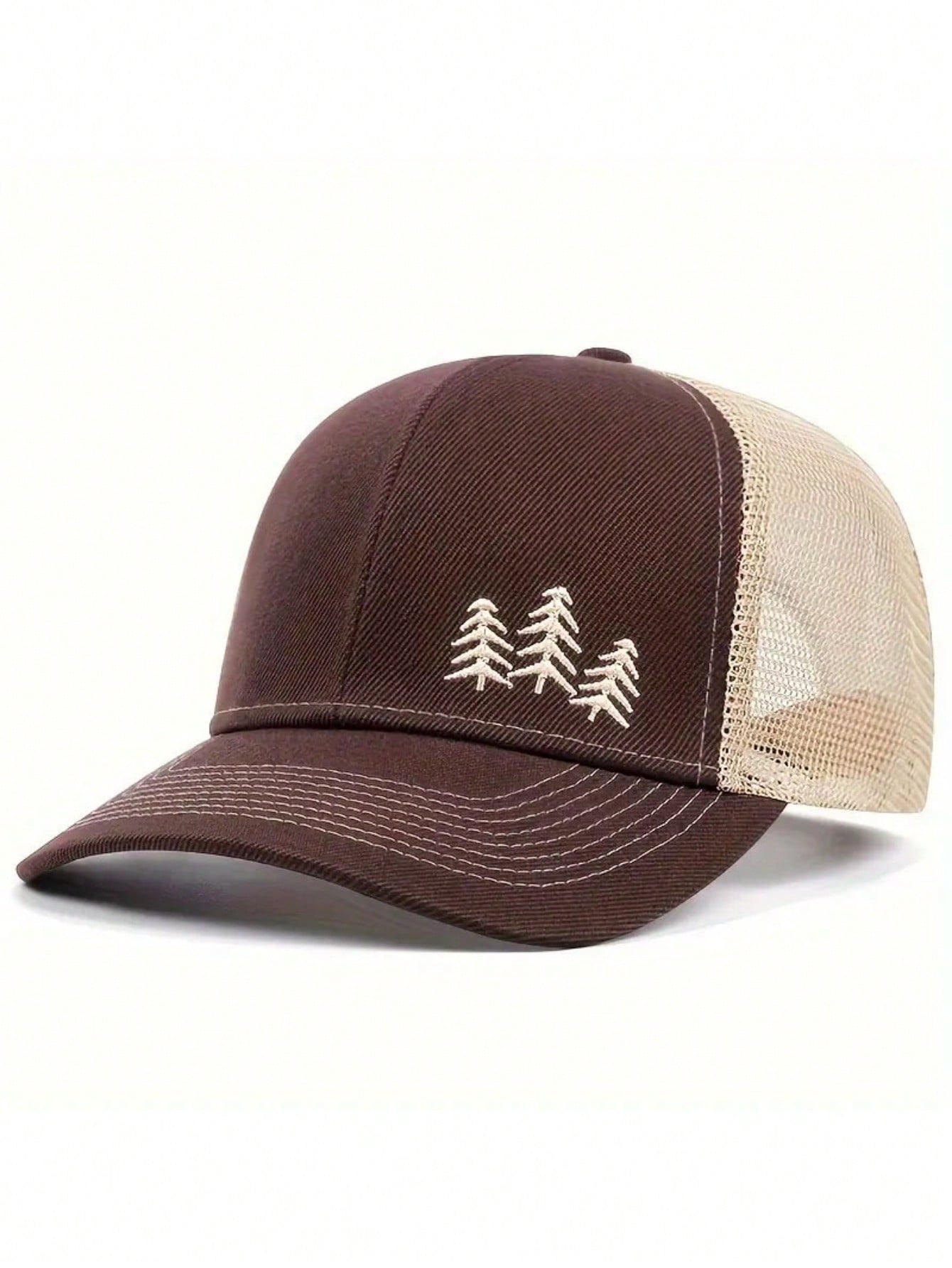 2pcs Unisex Baseball Hat Pine Tree Embroidery Trucker Hat, Suitable For Outdoor, Street, Mountaineering, Vacation, Travel, Gift Giving