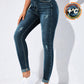 EZwear High-Waisted Button-Embellished Skinny Stretch Distressed Y2K Jeans