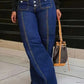 2024 Plus Size Women's Casual Loose Fit Multi-Button Wide-Leg Jeans