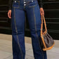 2024 Plus Size Women's Casual Loose Fit Multi-Button Wide-Leg Jeans