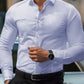 Manfinity Mode Men Solid Button Up Long Sleeve Collar Shirt, For Old Money Men, Work, Husband, Daddy