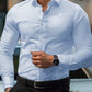 Manfinity Mode Men Solid Button Up Long Sleeve Collar Shirt, For Old Money Men, Work, Husband, Daddy