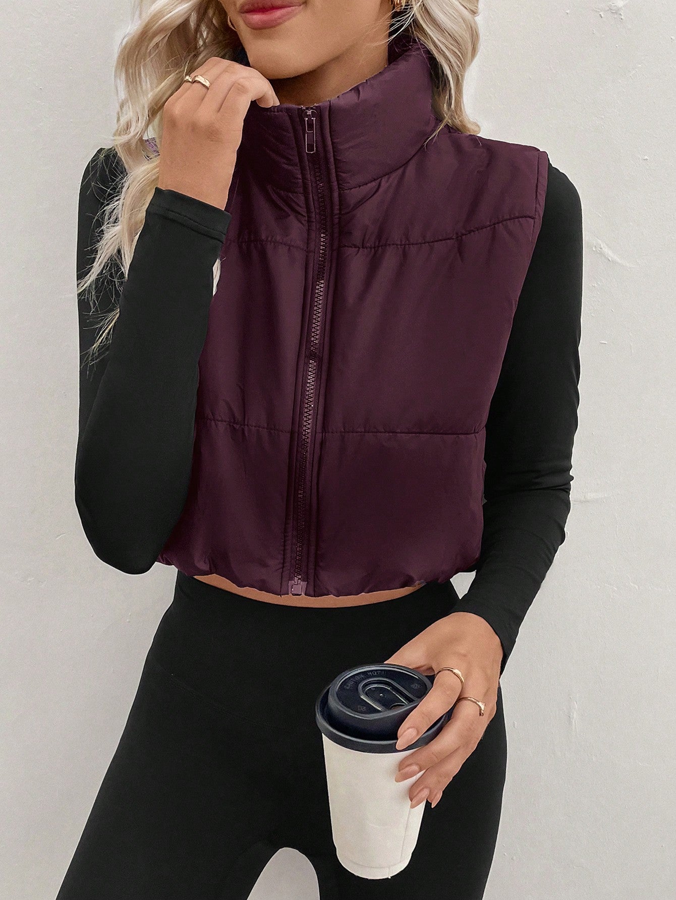 Slayr Women'S Short Sleeveless Padded Vest, Ladies Late Fall Casual Zipper Funnel Neck Regular Fit Hot Pink Plain Women Padded Puffer Coats, Winter Clothes Warmth/ Winter Clothes Fashion