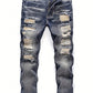 Vintage Style Distressed Men's Street Wear Denim Jeans, Belt Not Included