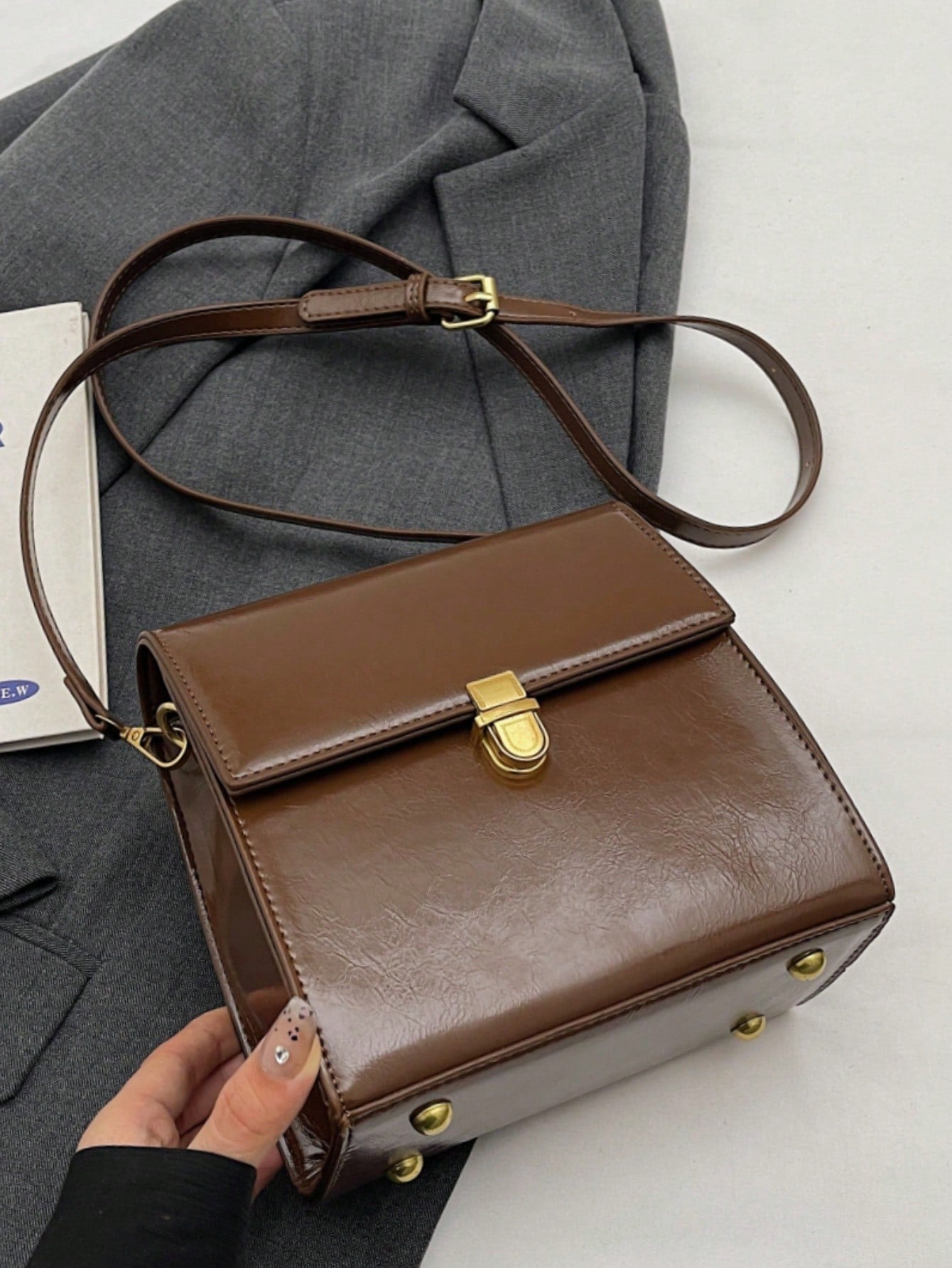 Mini Push Button Flap Square Bag Solid Color Leather Crossbody Bags For Women Shoulder Messenger Bag Lady Handbags Square Female Purses, Burgundy Bag