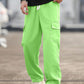 Manfinity Homme Men's Fluorescent Green Cargo Pocket Drawstring Waist Casual Pants