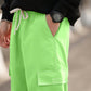 Manfinity Homme Men's Fluorescent Green Cargo Pocket Drawstring Waist Casual Pants