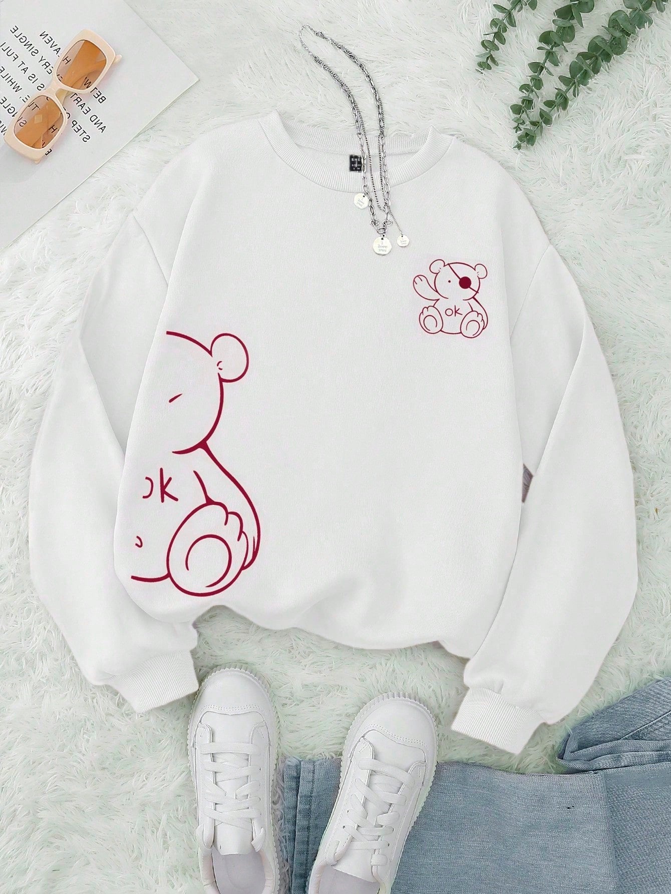 INAWLY Cartoon Graphic Thermal Lined Sweatshirt,Long Sleeve Tops