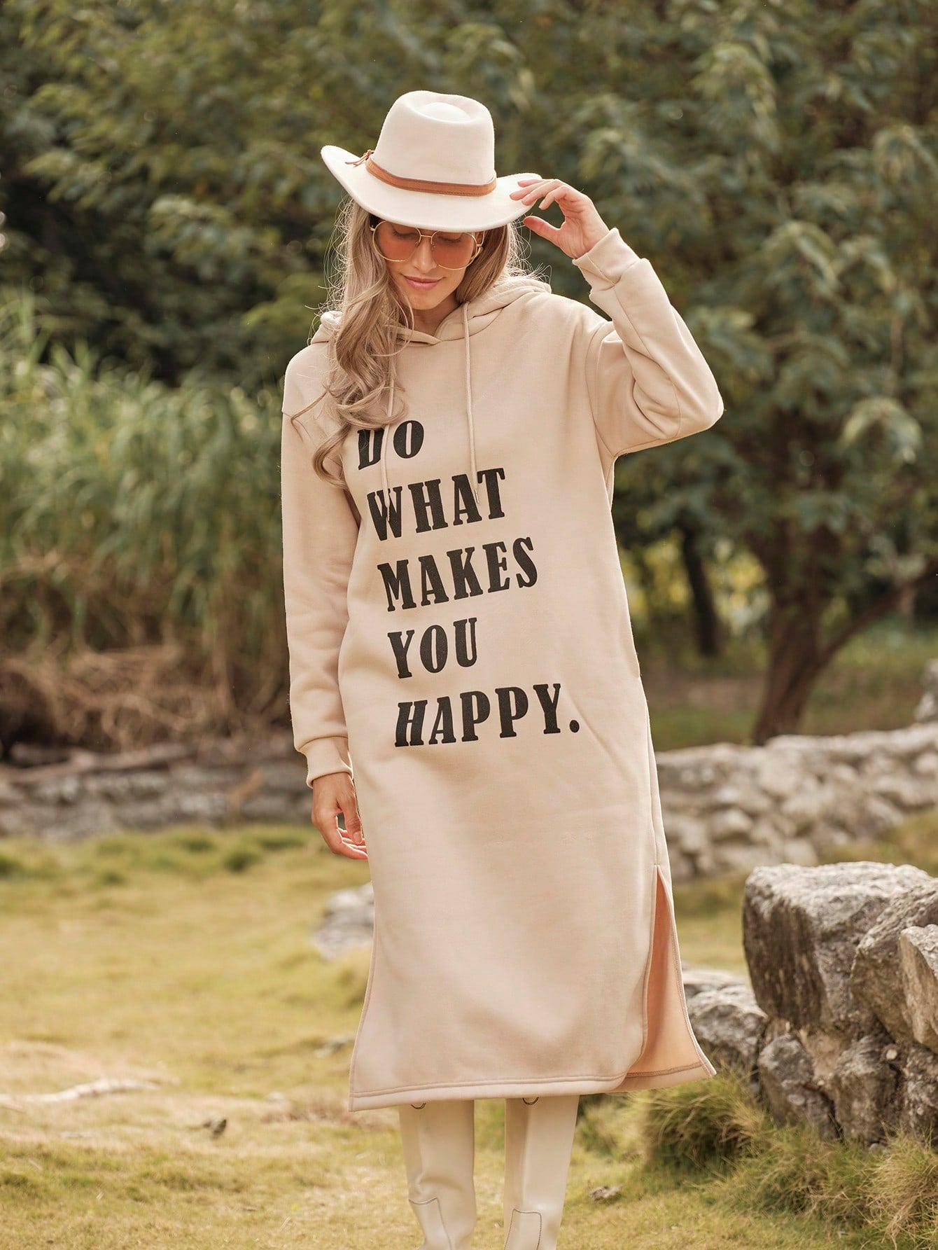 Essnce Slogan Graphic Drop Shoulder Hooded Sweatshirt Dress IT'S OKAY NOT TO BE PERFECT,Long Sleeve Tops