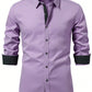 Manfinity Mode Men's Solid Color Long Sleeve Shirt, Slim Fit Button Up Collar Plain Business Shirt