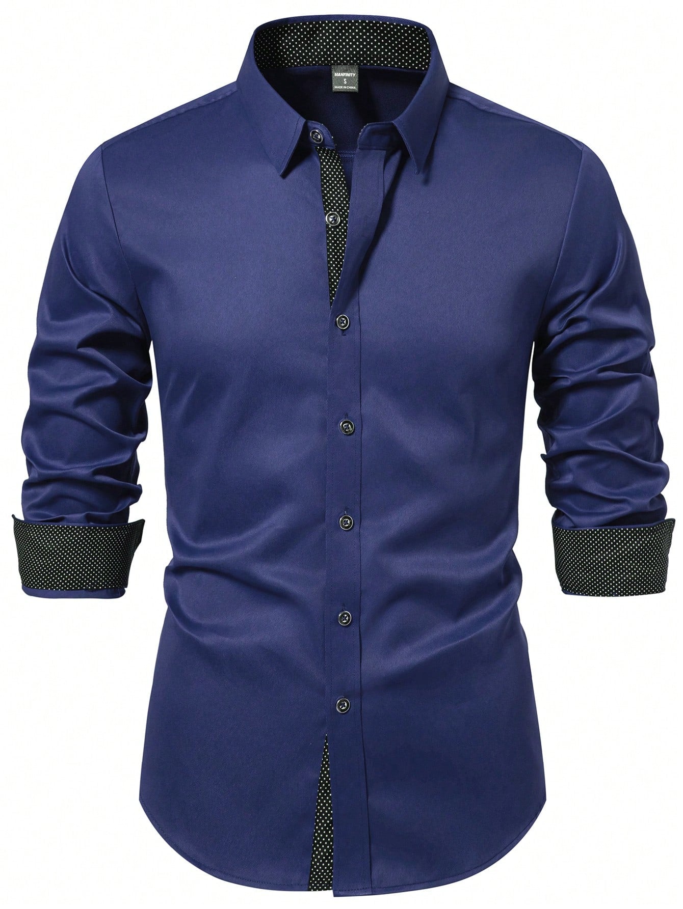 Manfinity Mode Men's Solid Color Long Sleeve Shirt, Slim Fit Button Up Collar Plain Business Shirt