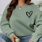 LUNE Plus Size Women Heart Printed Round Neck Long Sleeve Sweatshirt Sports Shirt, For Thanksgiving