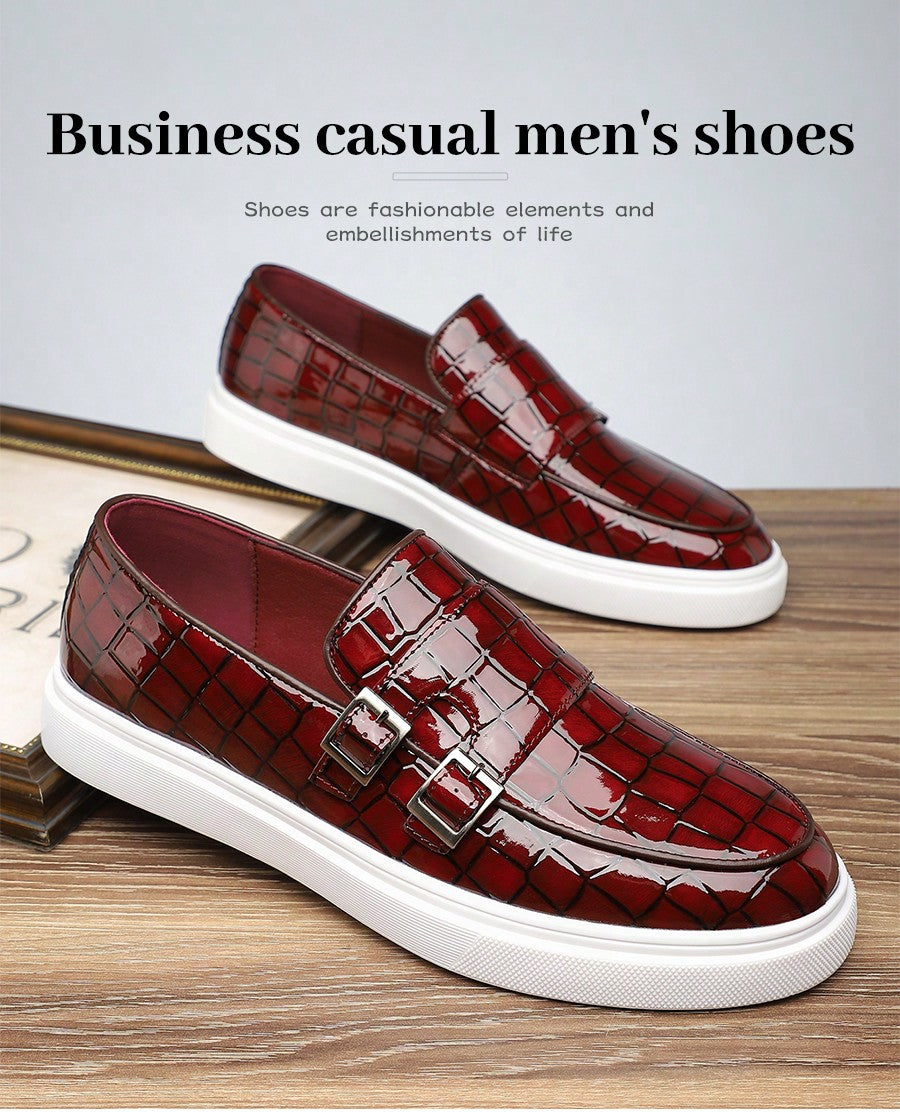 Men's Summer Breathable Casual Leather Loafers, Patent Shiny Slip-On Penny Shoes, Flat Slouchy Board Shoes