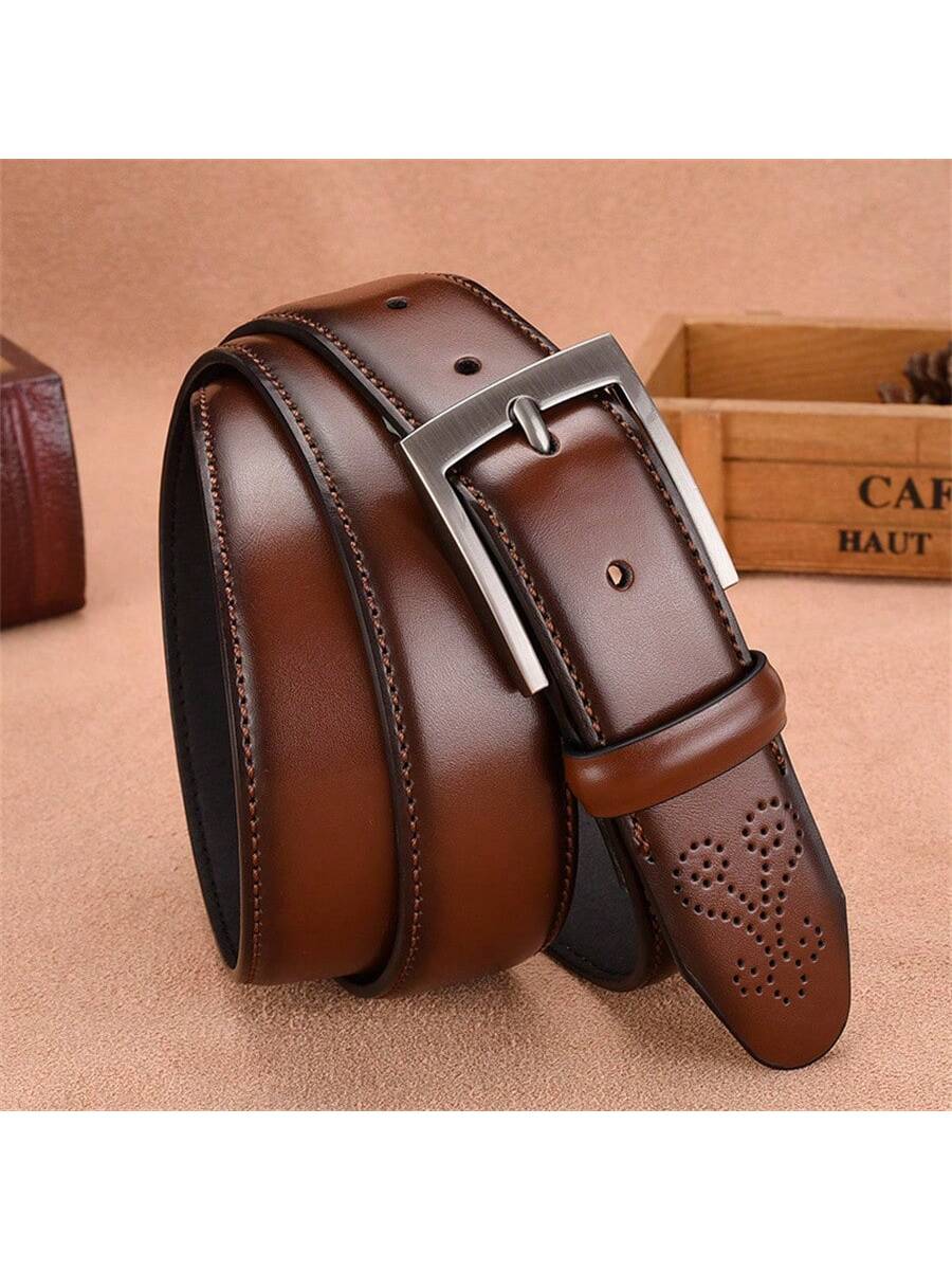 1PC Men's Leather Belt Punched Embossed Cowhide Belt Business Casual Leather Belt Belt For Men