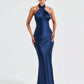 Women's Sleeveless Solid Color Backless Halter Neck Elegant Dress