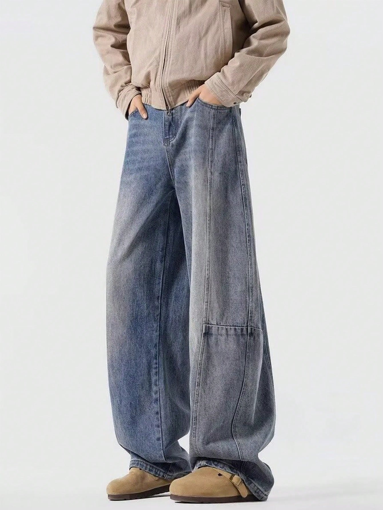 Men's Washed Denim Pants – Loose-Fit Wide-Leg Scimitar Flare Jeans For Spring/Fall/Winter