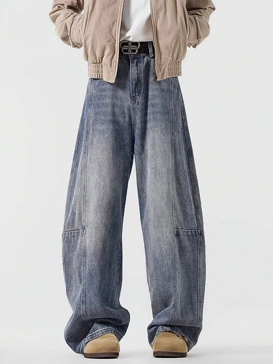 Men's Washed Denim Pants – Loose-Fit Wide-Leg Scimitar Flare Jeans For Spring/Fall/Winter