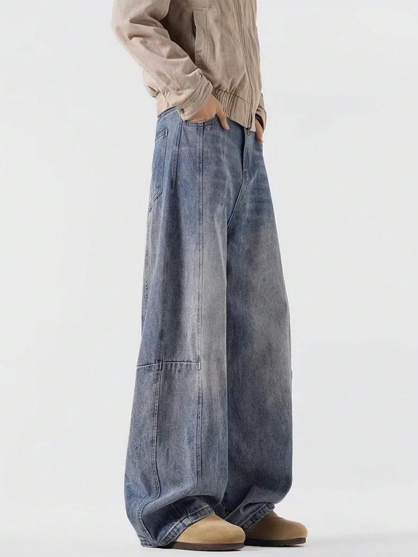 Men's Washed Denim Pants – Loose-Fit Wide-Leg Scimitar Flare Jeans For Spring/Fall/Winter