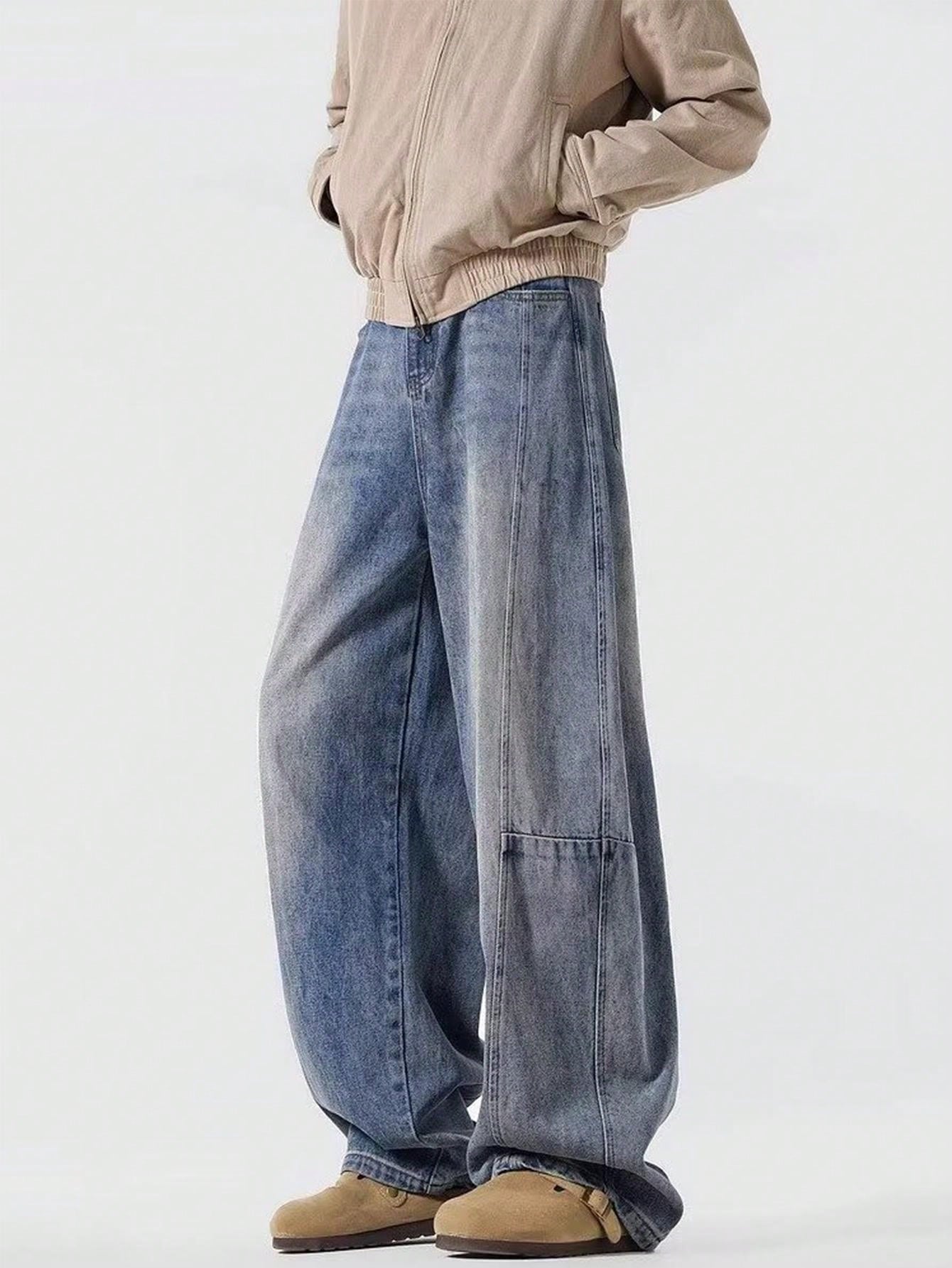 Men's Washed Denim Pants – Loose-Fit Wide-Leg Scimitar Flare Jeans For Spring/Fall/Winter