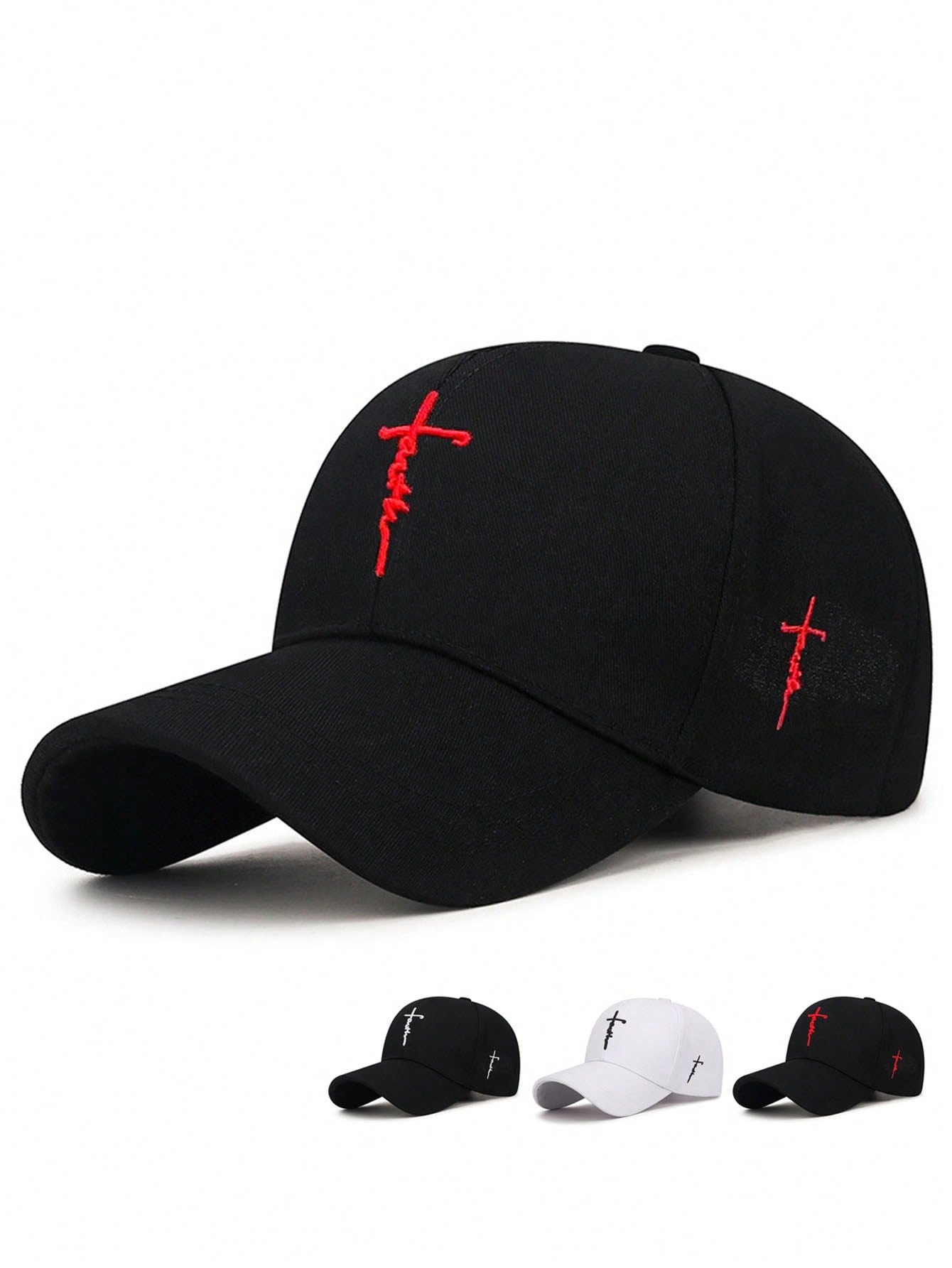 Embroidered Faith Cross Casual Baseball Cap, Adjustable Unisex Youth Hat