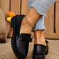 Thick Sole Platform Loafers Wedge Oxford Shoes Women Pointed Toe Lace Up Low Heel Casual Metal Buckle Pumps