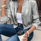 LUNE Autumn New Metallic Gold Zipper Ribbed Cuffs Baseball Jacket, Slim Fit, Elegant, Versatile, Short Cardigan Top For New Year Holiday Party Clothes