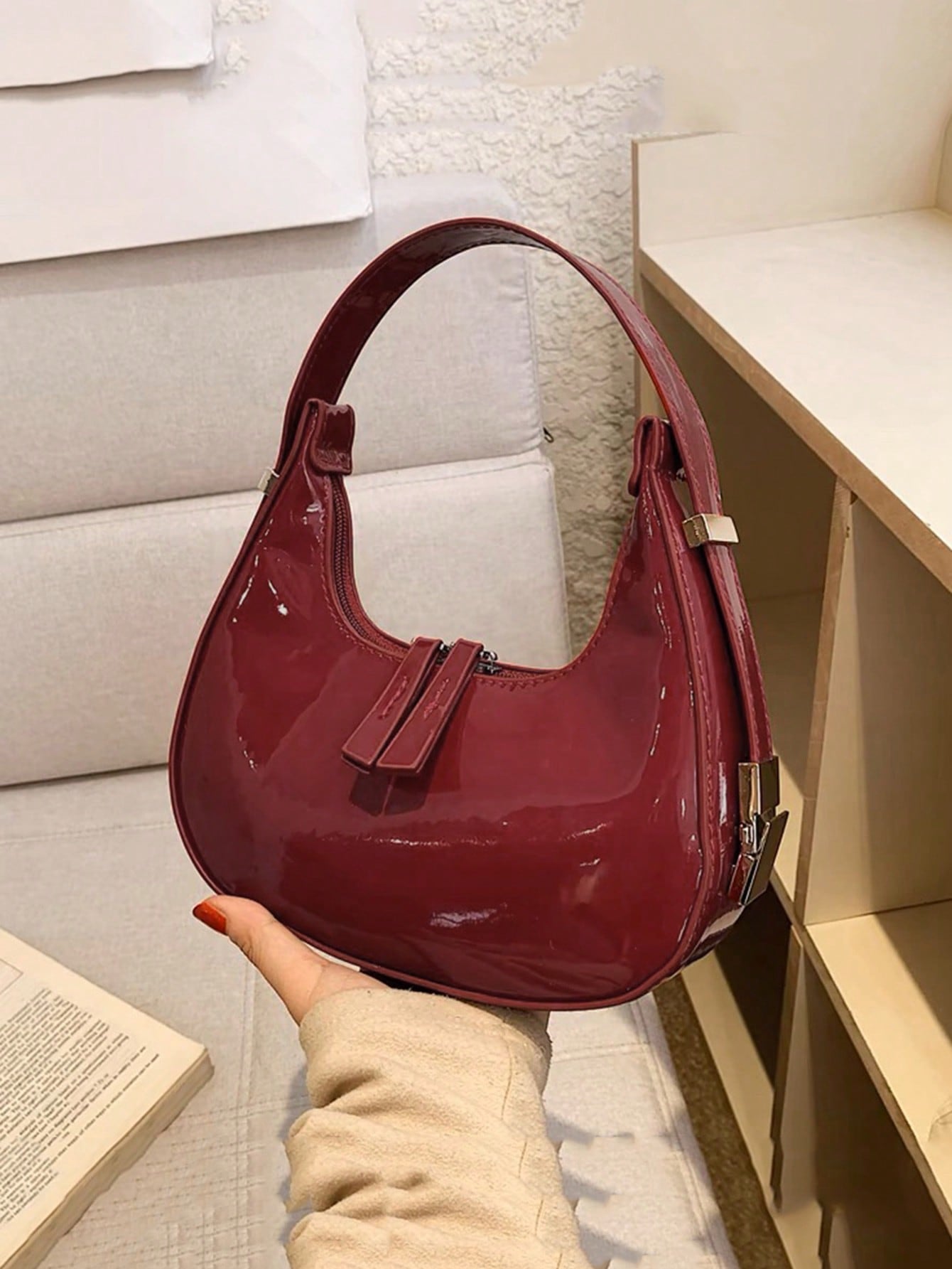 New Fashion Simple Atmosphere Crescent Shiny Classic Daily Commute Detachable Shoulder Crossbody Bag,Versatile, Trendy Business Casual Women Bag, Pefect For Office, Business And Work