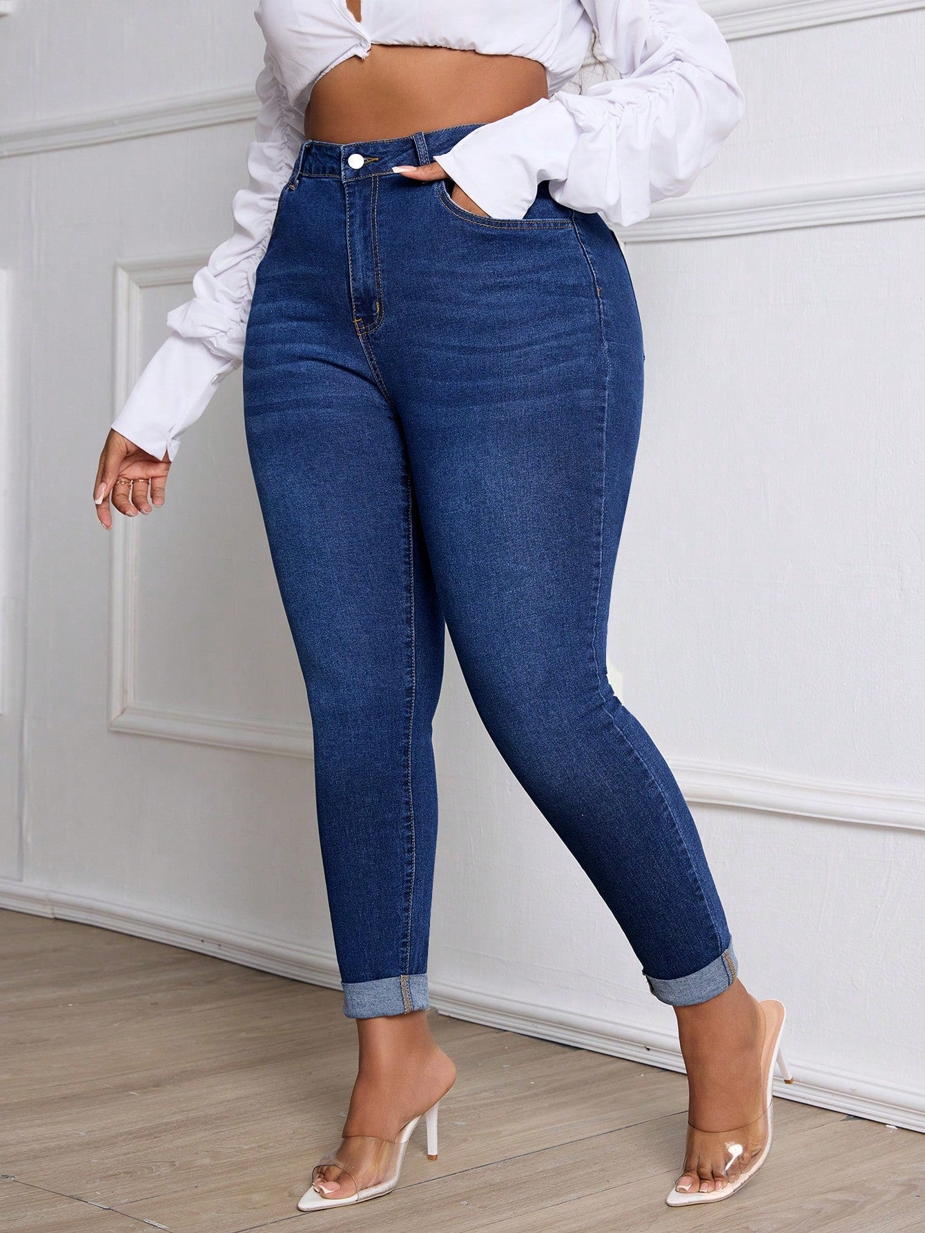 SXY Plus Size Stretch Denim Skinny Pants, Versatile