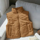 Comfortcana Winter Zip Up Double Face Snap Button Corduroy Drawstring Puffer Vest Coat