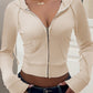 EZwear Women Plain Color Front Zip Long Sleeve Pocket Minimalist Hooded Casual Jacket