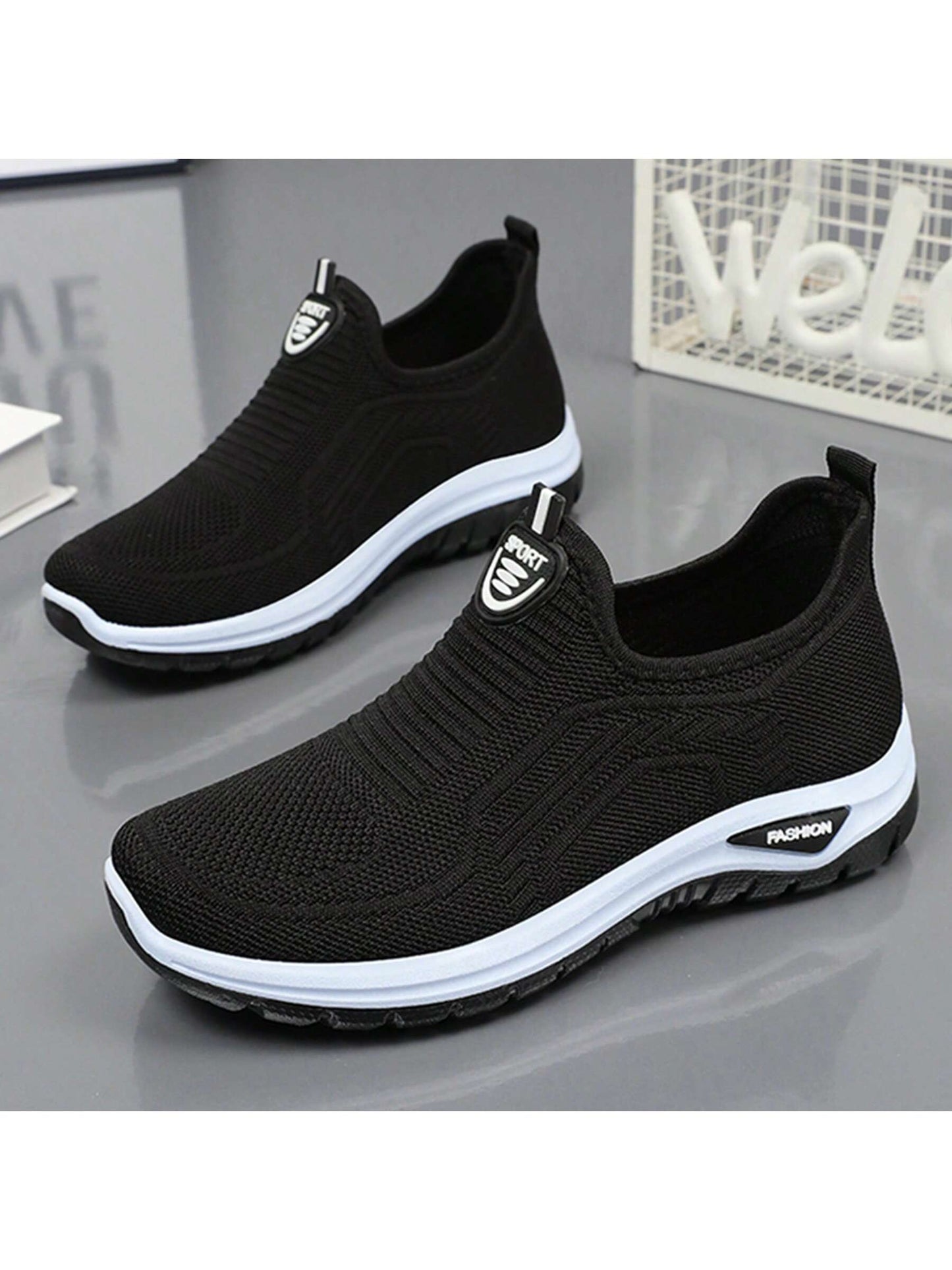 Men's Breathable Lightweight Slip-On Casual Sport Shoes, Easy To Wear For Running, Fitness, Home Wear, Suitable For All Seasons