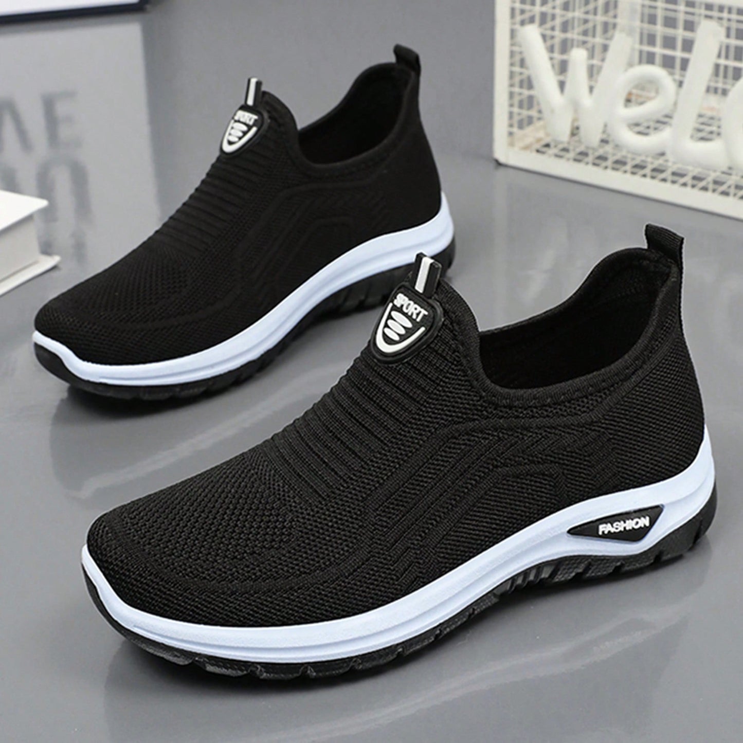 Men's Breathable Lightweight Slip-On Casual Sport Shoes, Easy To Wear For Running, Fitness, Home Wear, Suitable For All Seasons