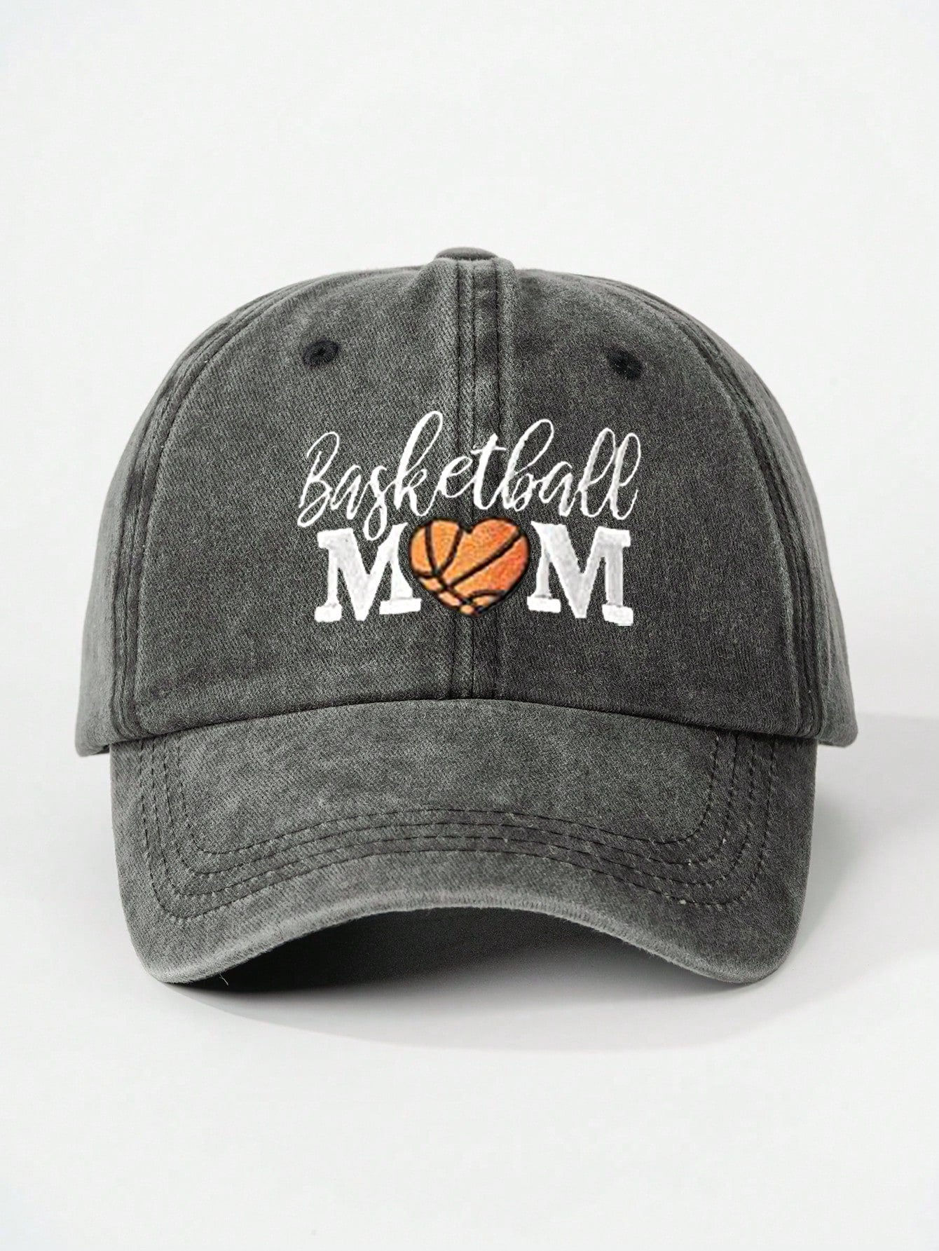 1pc Women Outdoor Embroidered Heart Basketball BASKETBALL MOM Washed Baseball Cap, Adjustable Casual Sun Hat Suitable For Spring/Autumn Travel, Versatile Unisex Sun Protection Hat, Y2K Style Trendy Cap For Youth