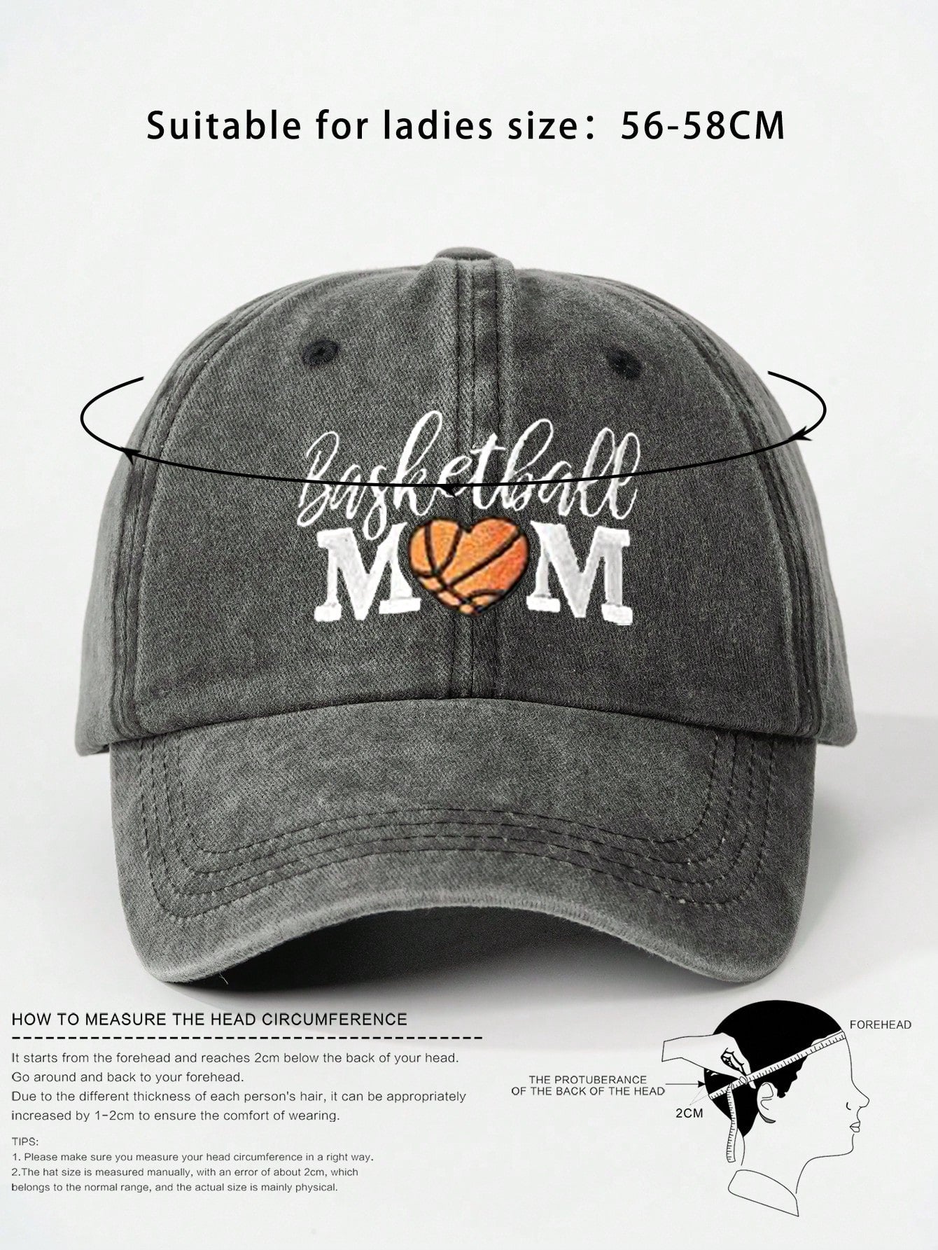 1pc Women Outdoor Embroidered Heart Basketball BASKETBALL MOM Washed Baseball Cap, Adjustable Casual Sun Hat Suitable For Spring/Autumn Travel, Versatile Unisex Sun Protection Hat, Y2K Style Trendy Cap For Youth