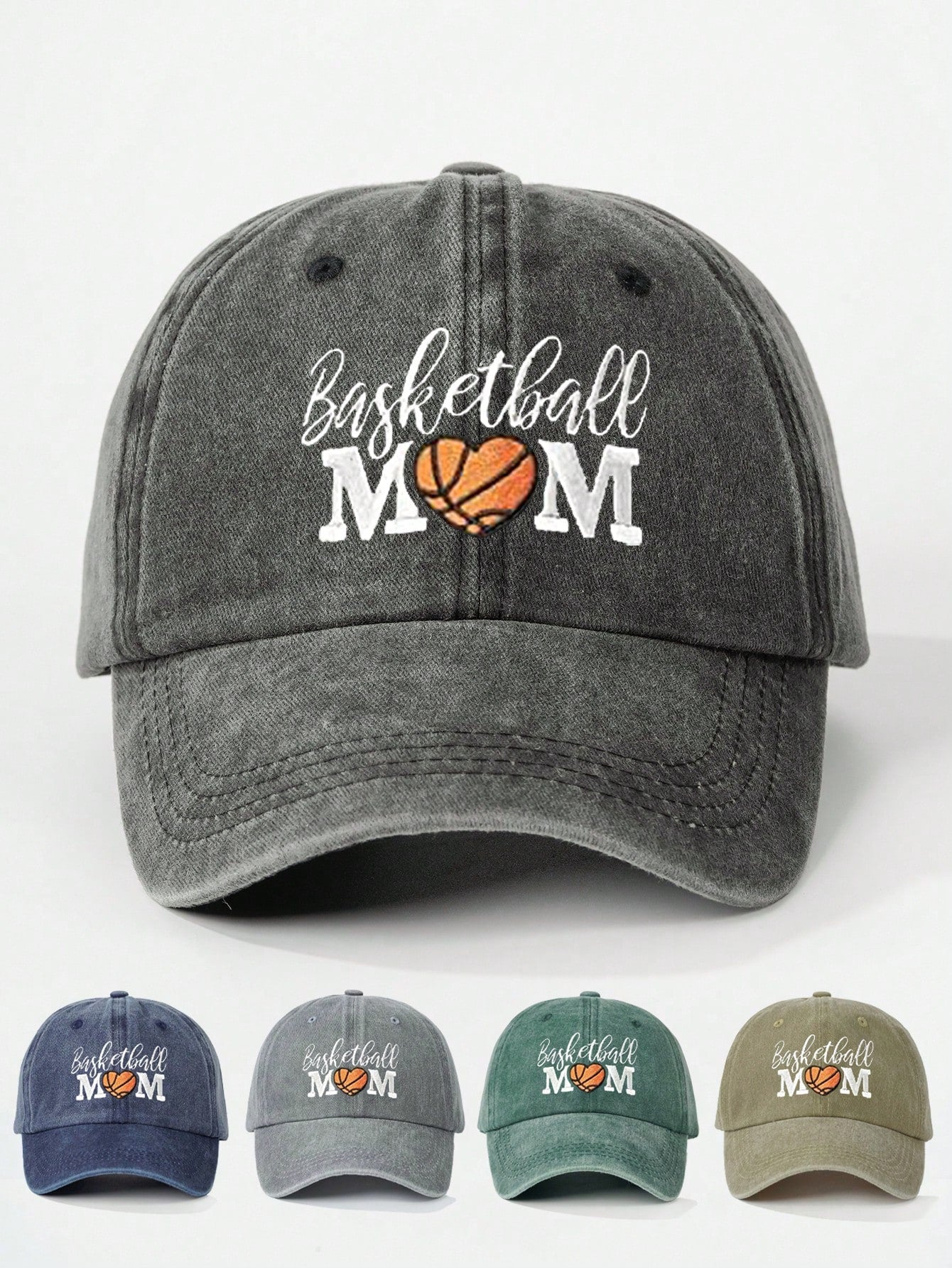 1pc Women Outdoor Embroidered Heart Basketball BASKETBALL MOM Washed Baseball Cap, Adjustable Casual Sun Hat Suitable For Spring/Autumn Travel, Versatile Unisex Sun Protection Hat, Y2K Style Trendy Cap For Youth