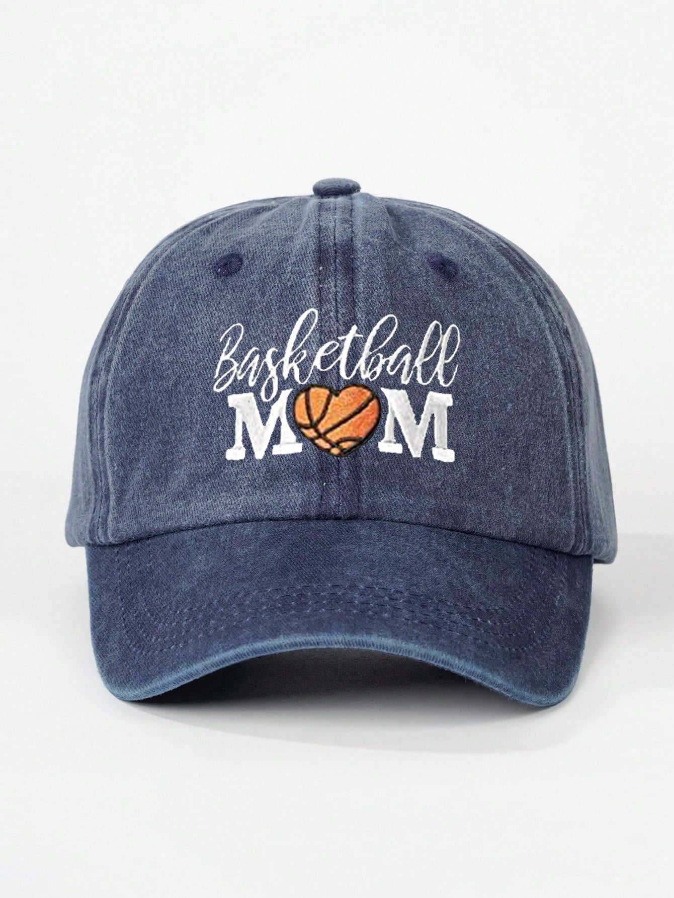 1pc Women Outdoor Embroidered Heart Basketball BASKETBALL MOM Washed Baseball Cap, Adjustable Casual Sun Hat Suitable For Spring/Autumn Travel, Versatile Unisex Sun Protection Hat, Y2K Style Trendy Cap For Youth