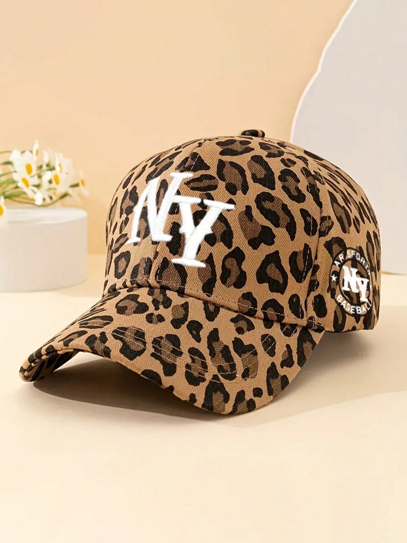 1pc Women's Embroidered NY Leopard Print Adjustable Baseball Cap, Outdoor Casual Sun Hat For Spring And Autumn, Versatile Travel Fashion Sun Protection, Unisex Youth Y2K Style Sun Hat