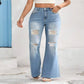 Plus Size Women's Washed Blue Flared Leg Denim Jeans, Casual Style With Zipper And Button Closure, Stylish Women's Clothing