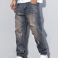 Manfinity Homme Men's Pocket Ripped Straight Leg Casual Versatile Denim Jeans